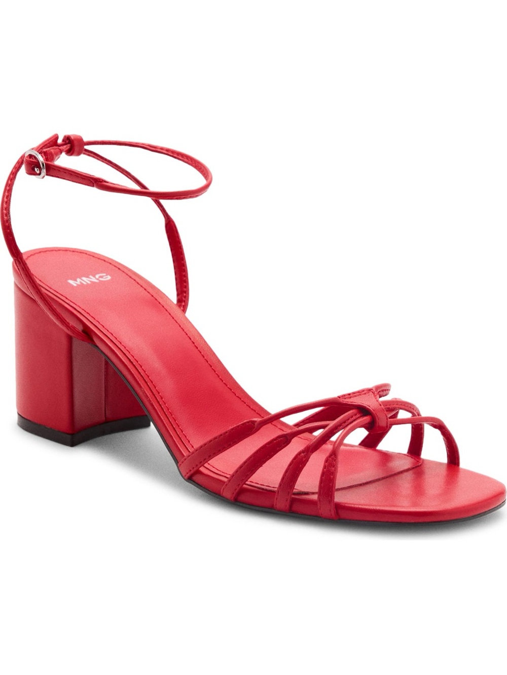 NEW Mango Red Strappy Block Heel Sandal with Ankle Wrap Sz 38 (8)